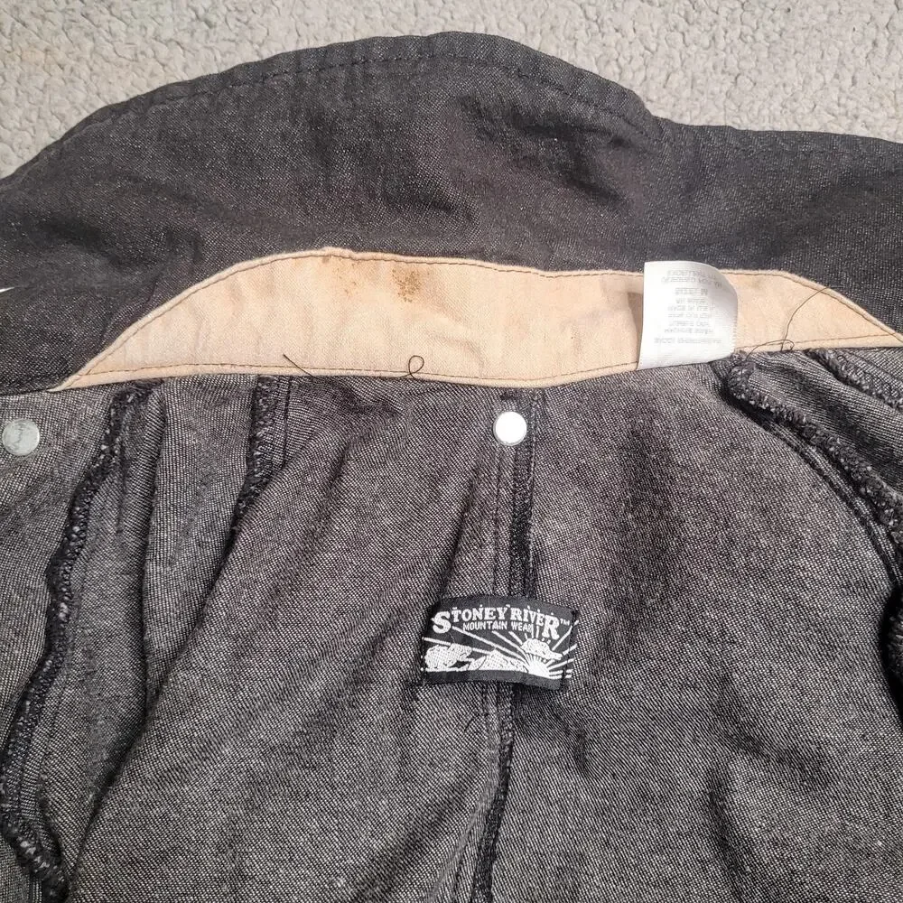 VTG Stoney River Coat Mens Medium Black Denim Duster Western USA Drover Outback